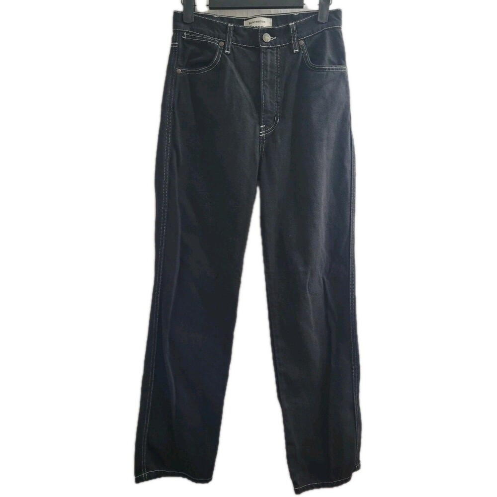 Reformation Cowboy High Rise Straight Jeans 25 Black Dark Wash Contrast Stitch